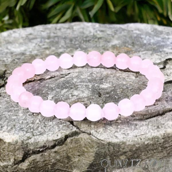 Bracelet Unisexe en Quartz Rose Naturel 6 mm – Élégance et Sobriété Authentique