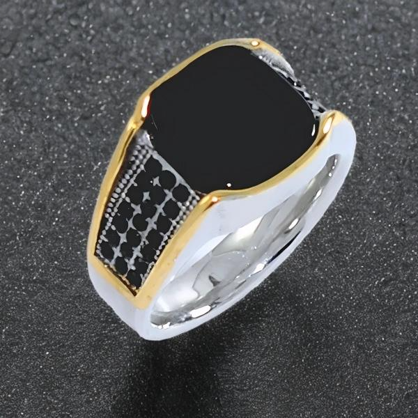 Bague Chevalière Élégante en Acier 316 Noir et Argenté
