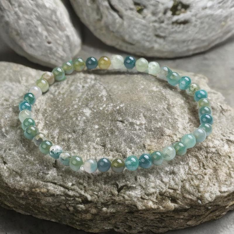 Bracelet Femme Élégant en Perles Naturelles d’Agate Verte 4 mm
