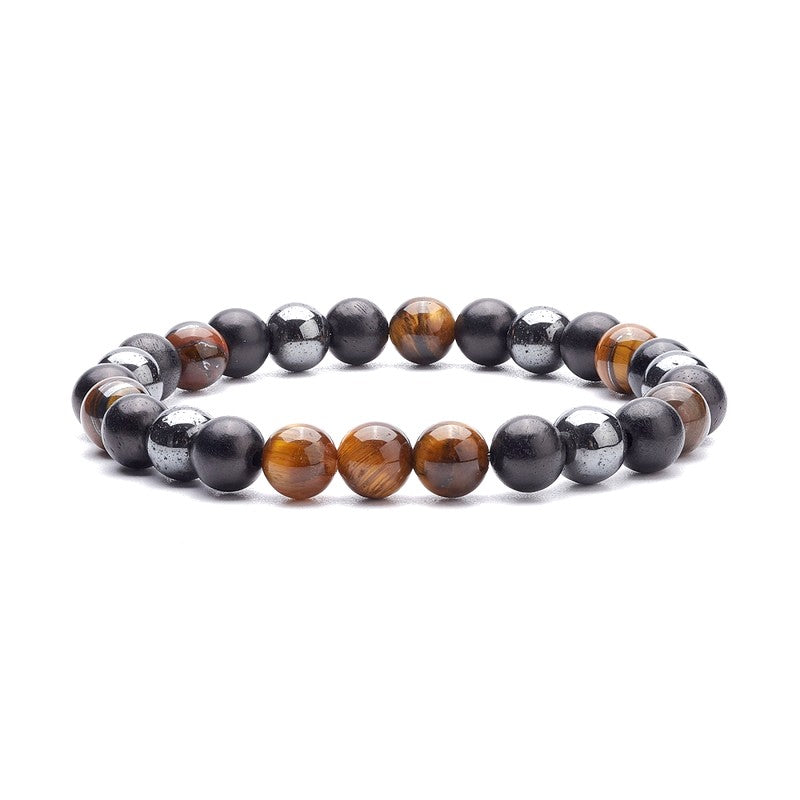 Bracelet Unisexe en Pierres Naturelles Œil de Tigre et Hématite 8 mm