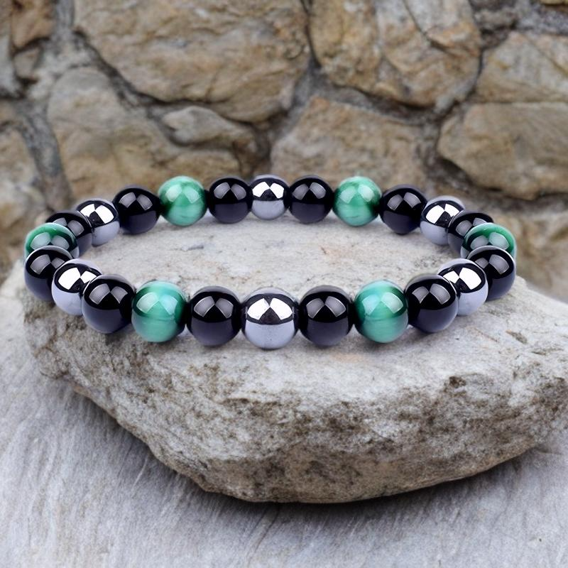 Bracelet Femme en Pierres Naturelles : Œil de Tigre Teinté et Obsidienne