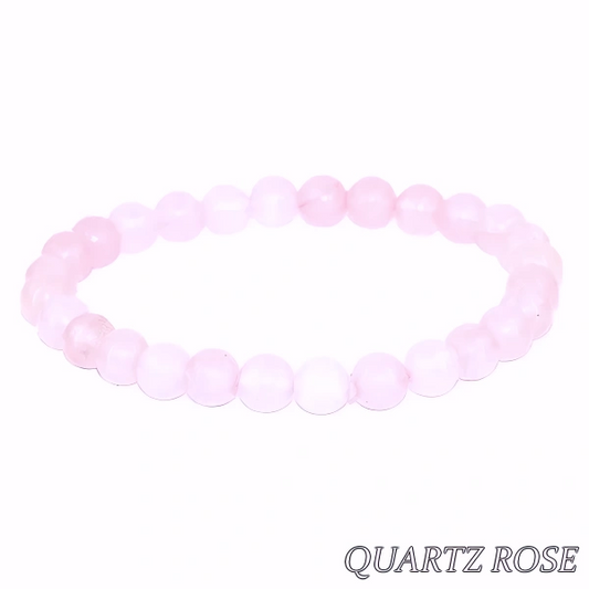 Bracelet Unisexe en Quartz Rose Naturel 6 mm – Élégance et Sobriété Authentique