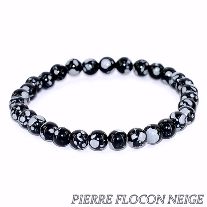 Bracelet Unisexe en Pierre Naturelle Flocon de Neige 6 mm – Élégance Authentique et Naturelle