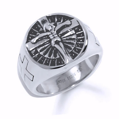Bague Chevalière Christ en Acier 316L — Élégance Durable et Authentique