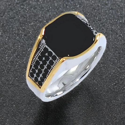 Bague Chevalière Élégante en Acier 316 Noir et Argenté
