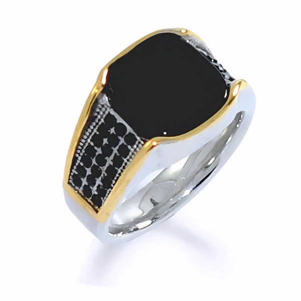 Bague Chevalière Élégante en Acier 316 Noir et Argenté