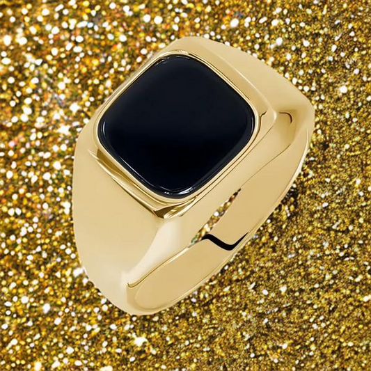 Bague Chevalière en Acier 316 Bicolore Or et Noir – Élégance Contemporaine