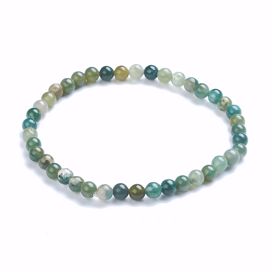 Bracelet Femme Élégant en Perles Naturelles d’Agate Verte 4 mm