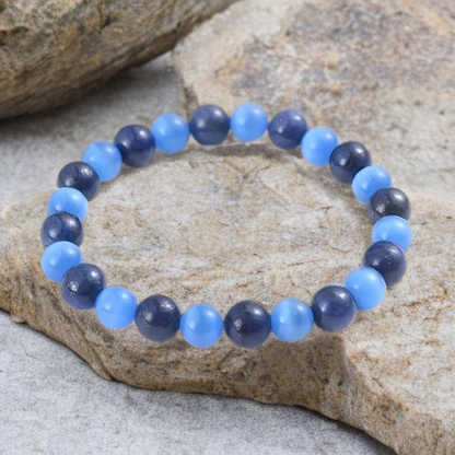 Bracelet Unisexe en Pierre Naturelle 6 mm – Lapis Lazuli Œil de Chat Élégant