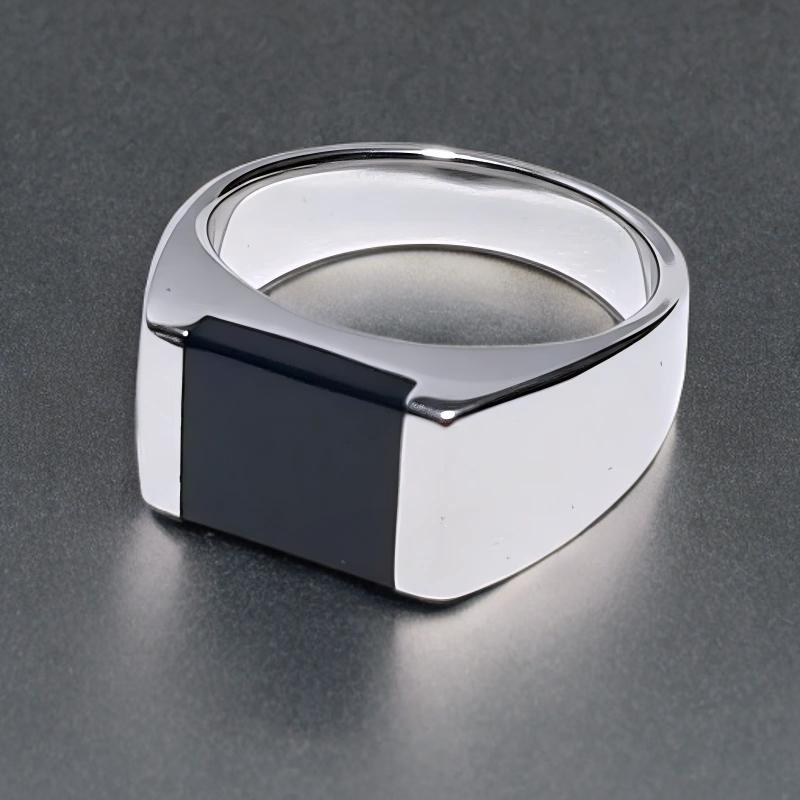 Bague Chevalière en Acier Inoxydable et Titane Noir – Élégance Contemporaine