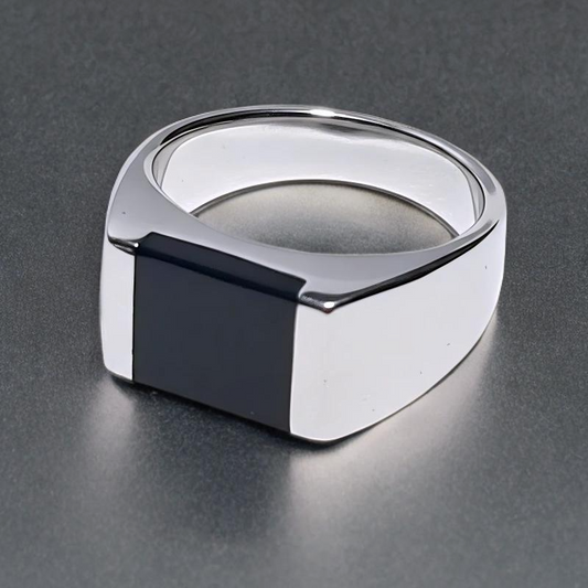 Bague Chevalière en Acier Inoxydable et Titane Noir – Élégance Contemporaine