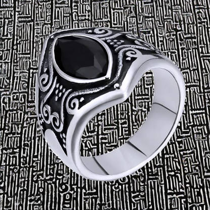 Bague Chevalière Ovale en Acier Inoxydable Argenté avec Élégant Oxyde Noir