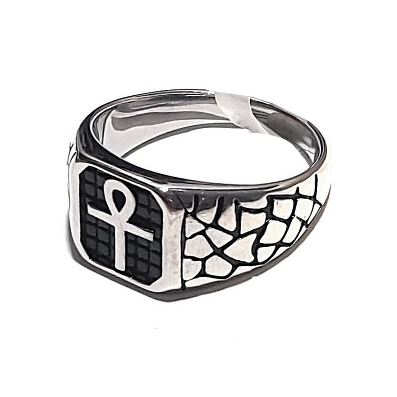 Bague Chevalière Argentée en Acier Inoxydable Élégante Croix