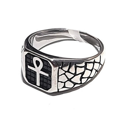 Bague Chevalière Argentée en Acier Inoxydable Élégante Croix