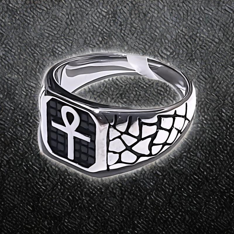 Bague Chevalière Argentée en Acier Inoxydable Élégante Croix