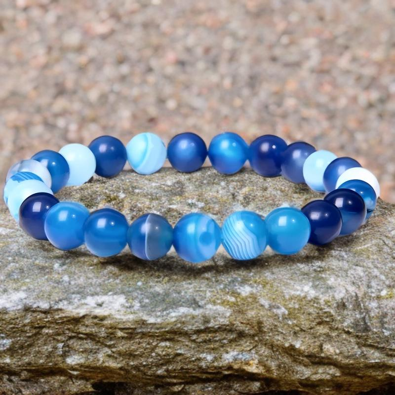 Bracelet Unisexe en Agate Rayée Bleue 8 mm