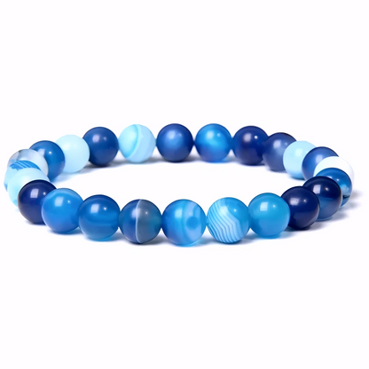 Bracelet Unisexe en Agate Rayée Bleue 8 mm