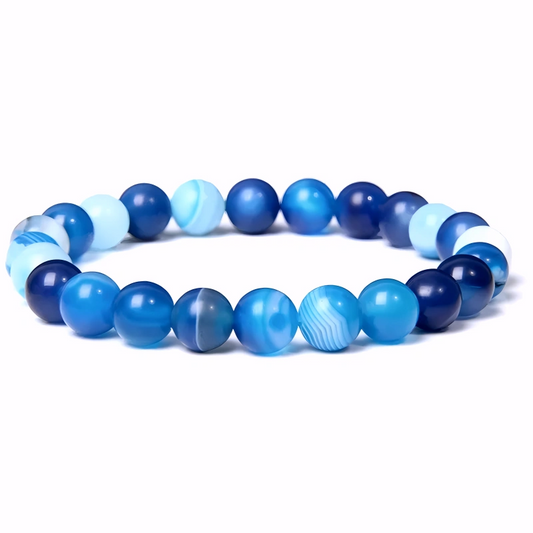 Bracelet Unisexe en Agate Rayée Bleue 8 mm