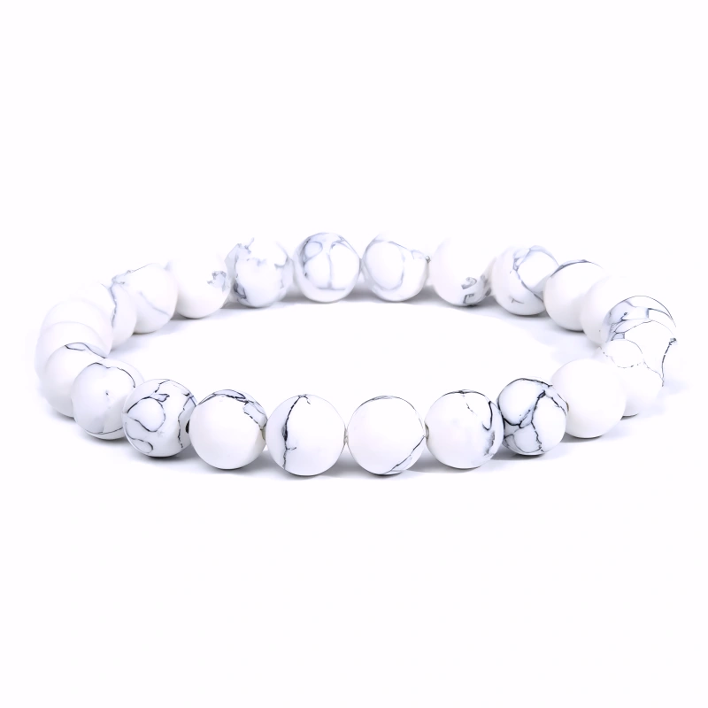 Bracelet Unisexe en Howlite Naturelle 6 mm – Élégance Authentique et Intemporelle