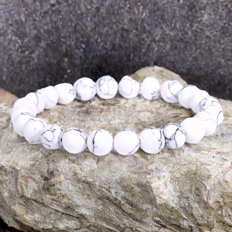 Bracelet Unisexe en Howlite Naturelle 6 mm – Élégance Authentique et Intemporelle